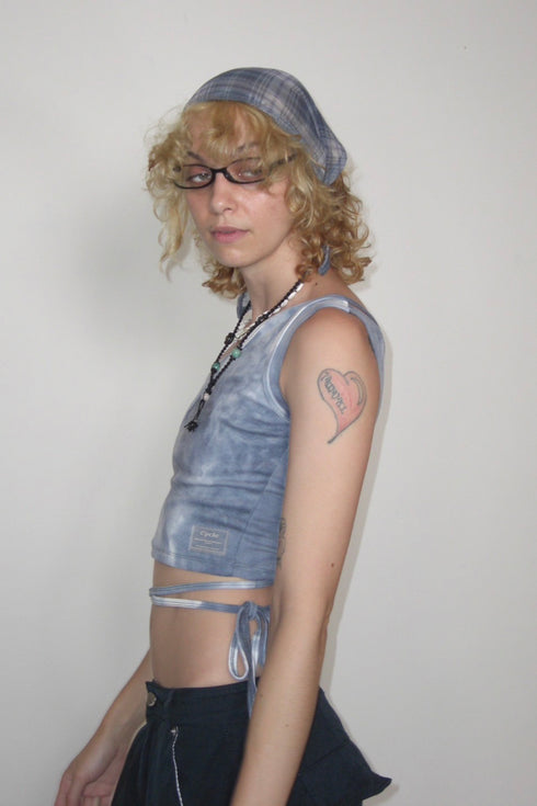 TIE-DYE ASYMMETRY WRAP TANK TOP -INDIGO-
